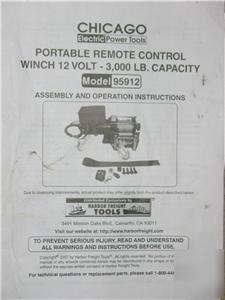 Chicago model 95912 portable winch w/remote 3000 manual