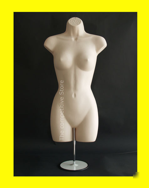 Female dress mannequin form w/ metal base flesh manikin