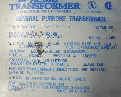 Acme t -2-53014-s general purpose transformer 5.0 kva 