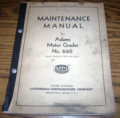 Adams 660 motor grader service maintenance manual