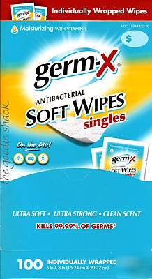 200 germ-x antibacterial hand sanitizer wipes~singles