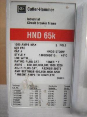 Hnd 65K cutler-hammer industrial circuit braker frame