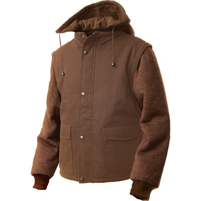 Tough duck zip-off sleeve jacket w hood xl brown