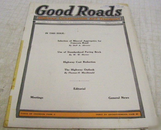 Good roads 1922 construction magazine vol 62 no 5 issue