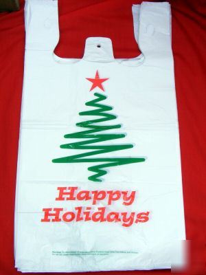 New 100CT happy holiday plastic shopping bags christmas 