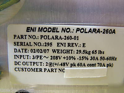 New eni polara-260A bipolar pulsed supply 0190-01428 