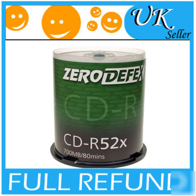 100 quality zero defex writeable cd-r 52X cdr 100 pcs