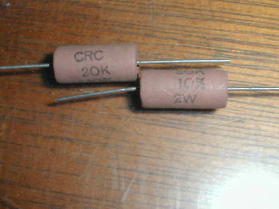 410 crc resistors, 20K, 20,000 ohms, 2 watt, 10% nos