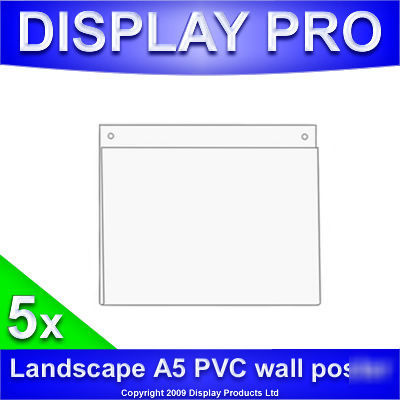 5 x A5 pvc landscape wall poster holder shop displays