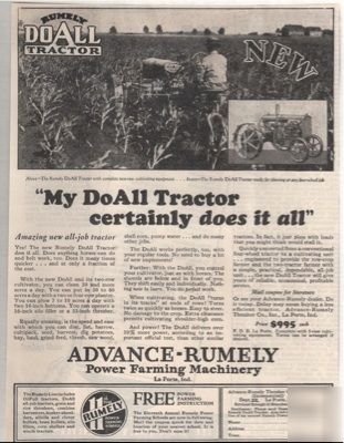 Old 1920 advance-rumely oil pull tractors ad-laporte in