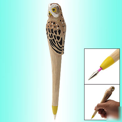 Wooden bird shaped black ink ball-point writing pen