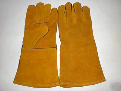 Golden yellow leather welding glove (top quality)