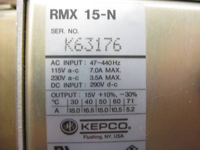 Kepco power supply rmx 15-n 15V 18A load tested RMX15-