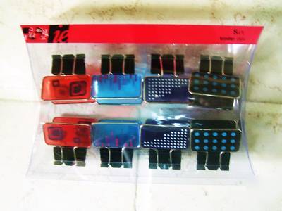 New set of 8 decorative binder clips - in box