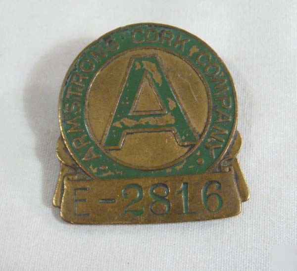 Vintage brass armstrong cork company employee badge