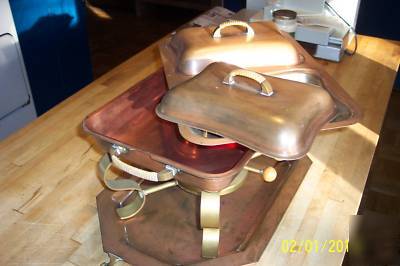 Copper double chafing pan with tray