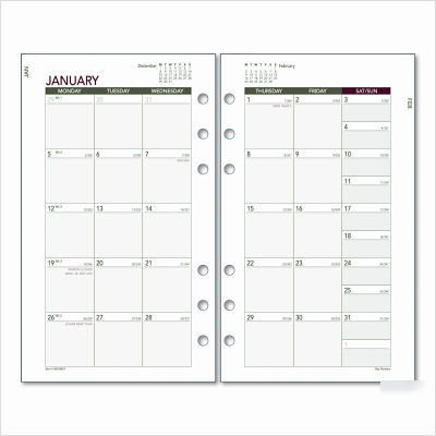 Express monthly planning pages refill, 3-3/4 x 6-3/4