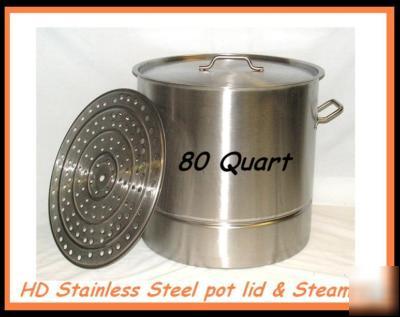 80 qt hd stainless steel stock pot + lid + steam rack