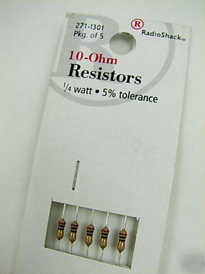 Radio shack 10 ohm 1/4W 5% carbon film resistor 5 pack 