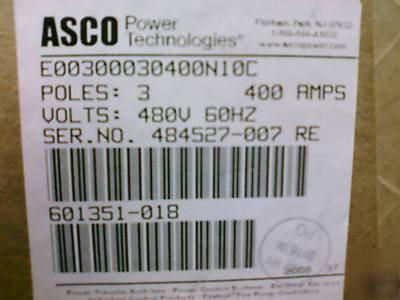 New asco 400 amp transfer switch automatic 3 pole 480V