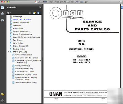 Onan nb engine service manual parts user -30- manuals