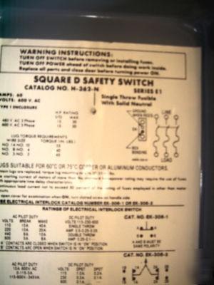 Square d 60AMP 3PH safety switch fusible h-362-n