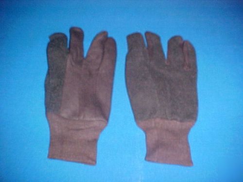 Industrial brown cotton jersey gloves w/ mini dot palm