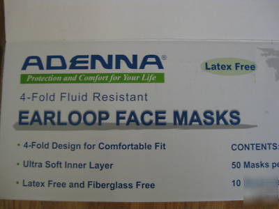 Lot of 500 adenna medical dental flu masks earloop
