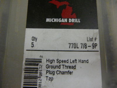 Michigan drill left hand chamfer 7/8-9 4FL taps-u.s.a.