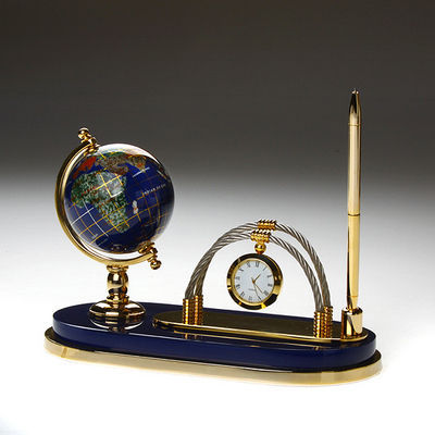 New brand gemstone globe clock & pen desk set $199