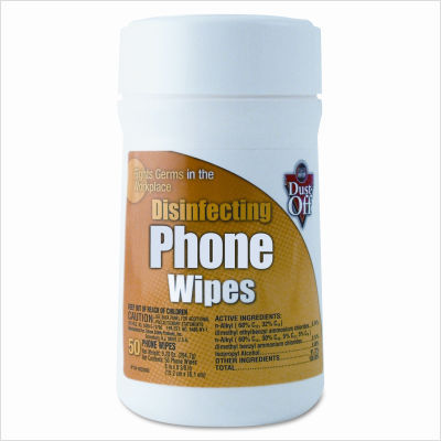 Premoistened phone wipes, cloth, 6 x 6-3/8, 50/tub