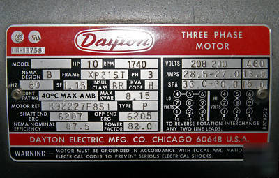 Dayton motor 10HP, 3PH, 1740RPM
