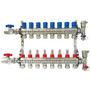 8-branch brass deluxe pex manifold for radiant heating