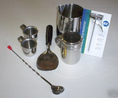 7 pc espresso accessory kit, frothing pitcher and more 
