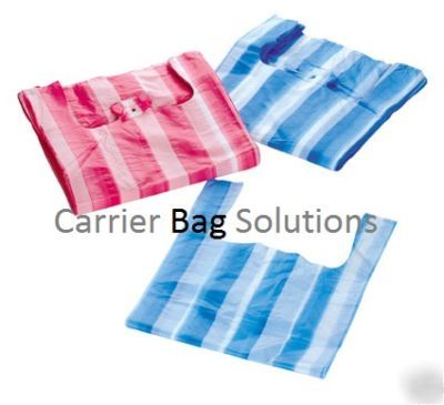 100 blue stripe vest plastic carrier bags - 11