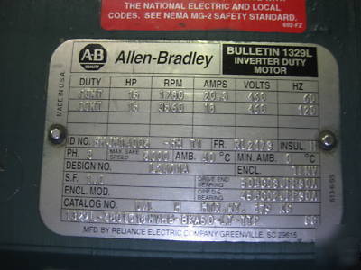 Allen bradley 15 hp inverter duty motor 1780 RL2173