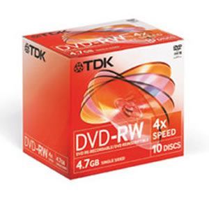 10 tdk dvd-rw jewel cased rewritable dvd's blank media
