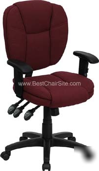 Burgundy fabric multi function task chair with arms