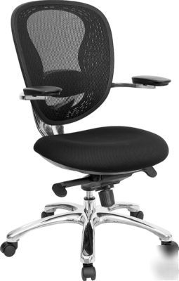 Contemporary mesh office chair with chrome metal finish