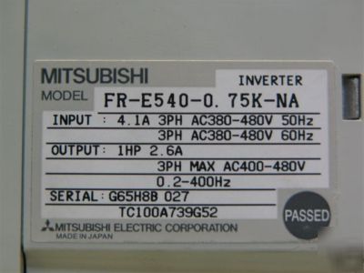 Mitsubishi fr-E540 0.75K-na, 1 hp 480 volts