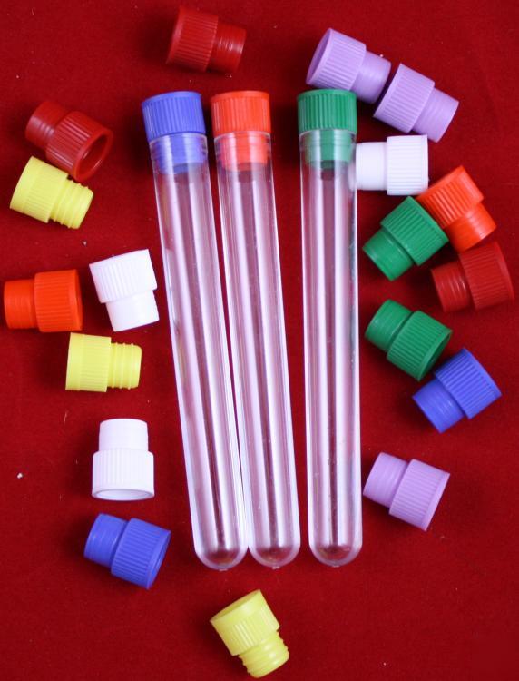 Pack/500 polystyrene plastic test tubes 13X100MM w/caps