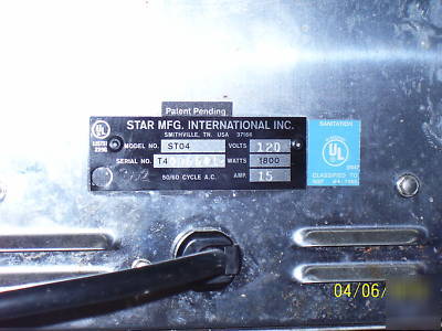 Star mfg 4 slice pop-up toaster (model STO4) 