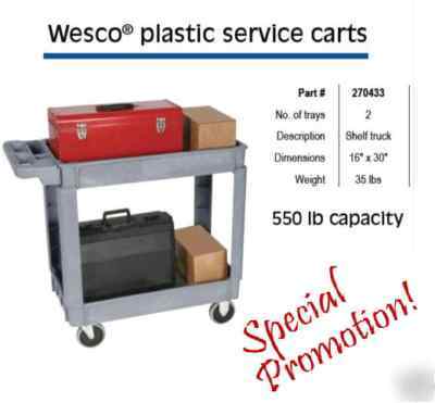 Wesco 2 trays plastic service cart / shelf truck 550LBS