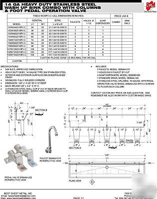 Floor mount hand sink 6 multi-station 12' w/pedal valve