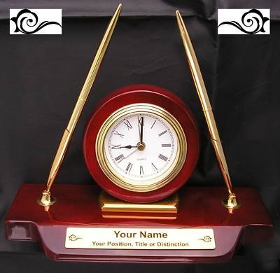 Personalized desk set clock pen piano finish gift award