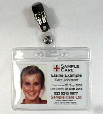 5 clear flexible id card badge holders & strap clips