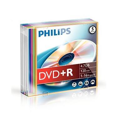 5 philips 16X dvd+r multi-coloured slim jewel case pack
