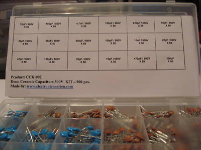 Ceramic capacitors kit 500V lot 900 pcs box rohs 