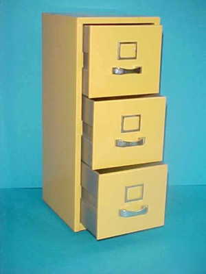 Miniature three-drawer filing cabinet storage trinkets