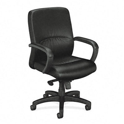 VL680 series mid-back chair w/black leather upholstery